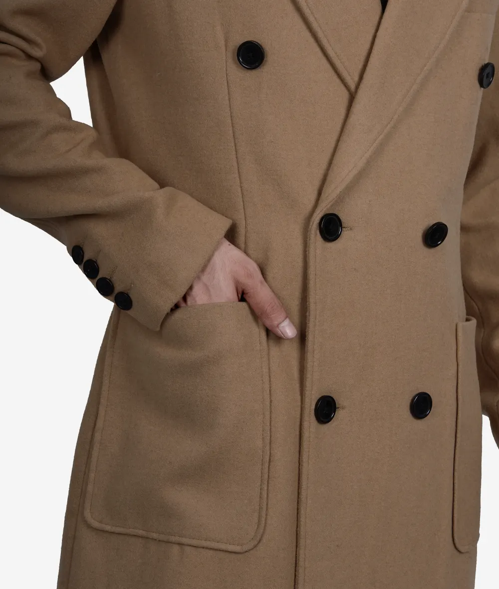 Mens Double Breasted Beige Wool Coat