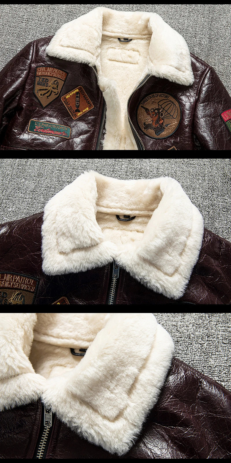 Men's Fur Collar Genuine Leather Embroidered Slim Fit Winter Jacket