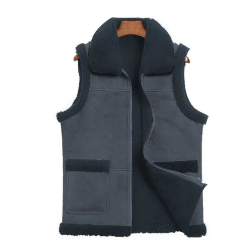 Men’s Genuine Sheepskin Leather Turn-down Fur Collar Vest Coat