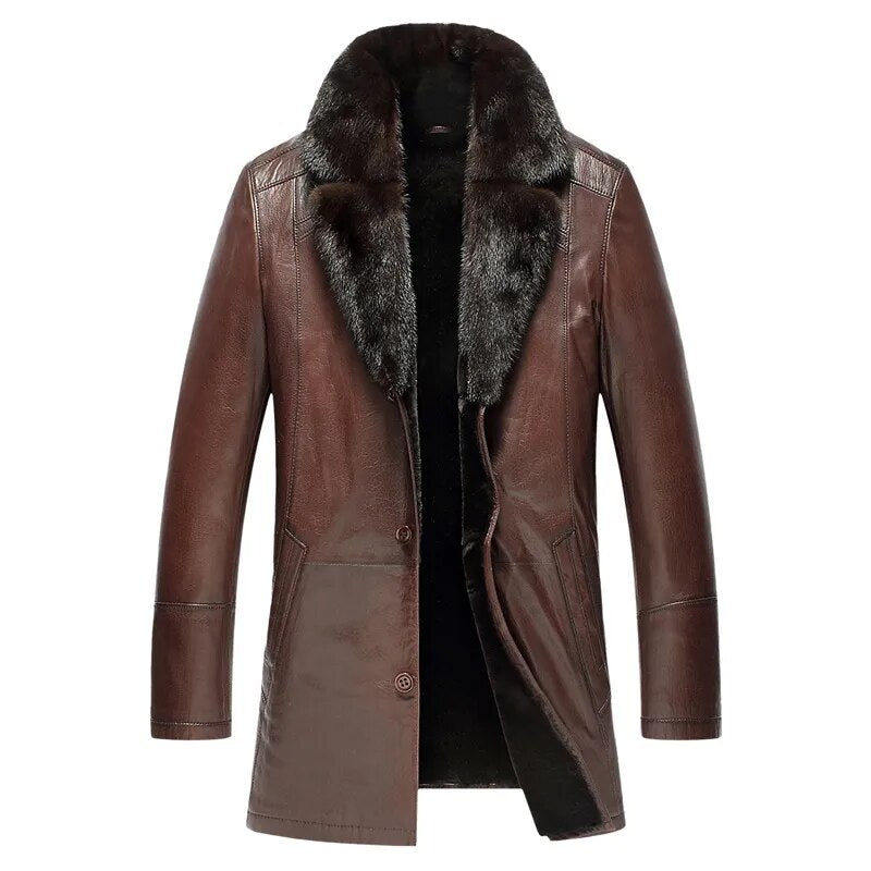 Men's Luxury Business Casual Mink Fur Collar Sheepskin Winter Coat