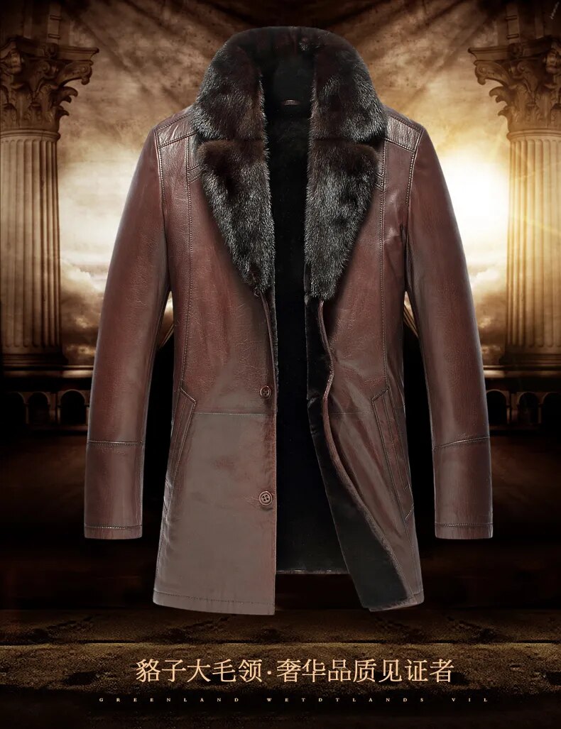 Men's Luxury Business Casual Mink Fur Collar Sheepskin Winter Coat