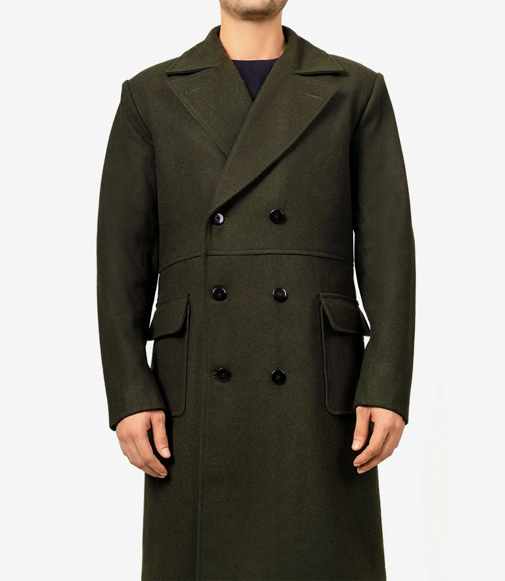 Mens Modern Fit Double Breasted Military Green Trench Coat