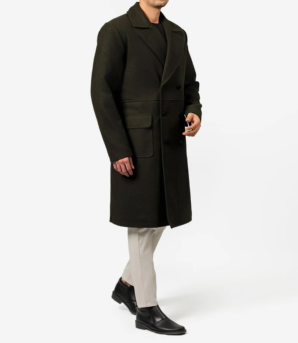 Mens Modern Fit Double Breasted Military Green Trench Coat