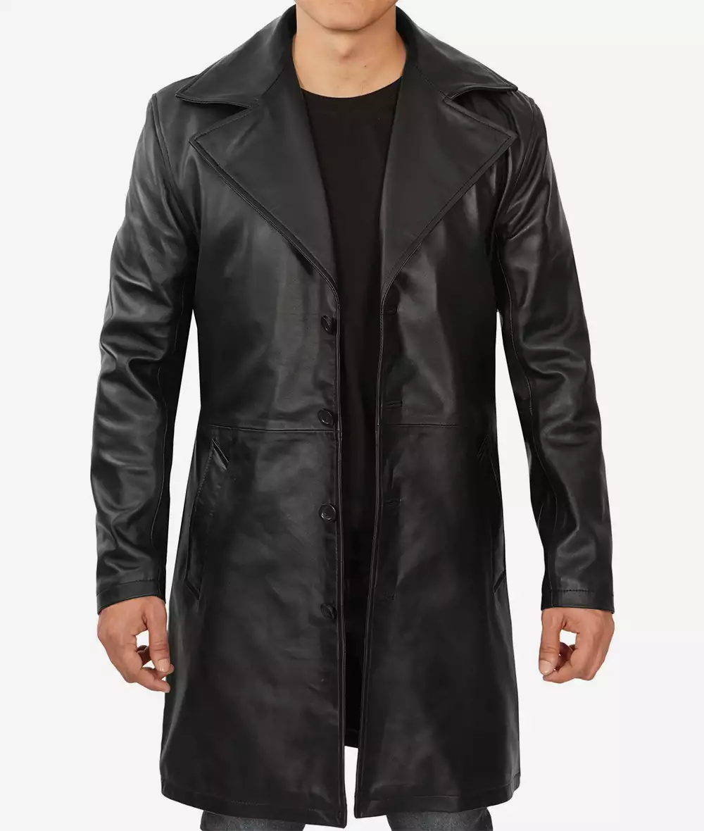 Mens Premium Lambskin Leather Black Coat