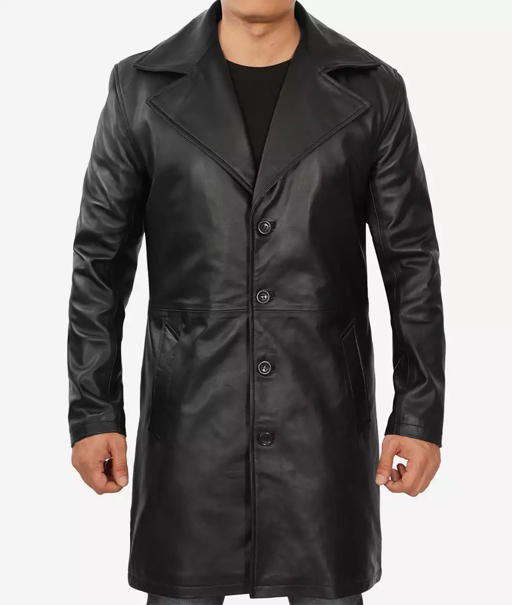 Mens Premium Lambskin Leather Black Coat