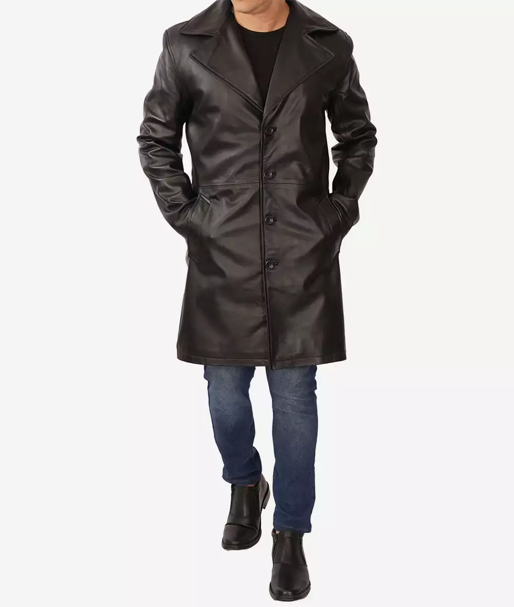 Mens Premium Lambskin Leather Black Coat