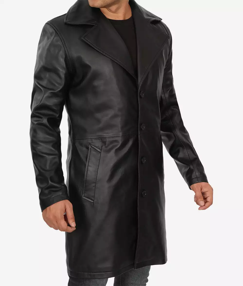 Mens Premium Lambskin Leather Black Coat