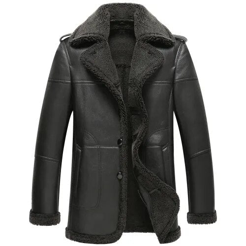 Men's Real Fur Natural Sheep Shearling Slim Long Winter Coat