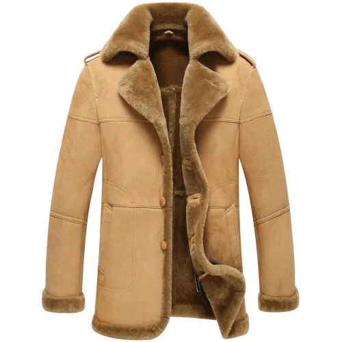 Men's Real Fur Natural Sheep Shearling Slim Long Winter Coat