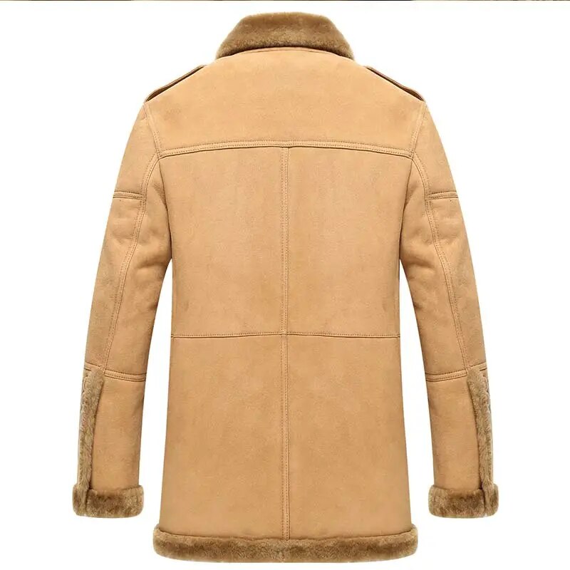 Men's Real Fur Natural Sheep Shearling Slim Long Winter Coat