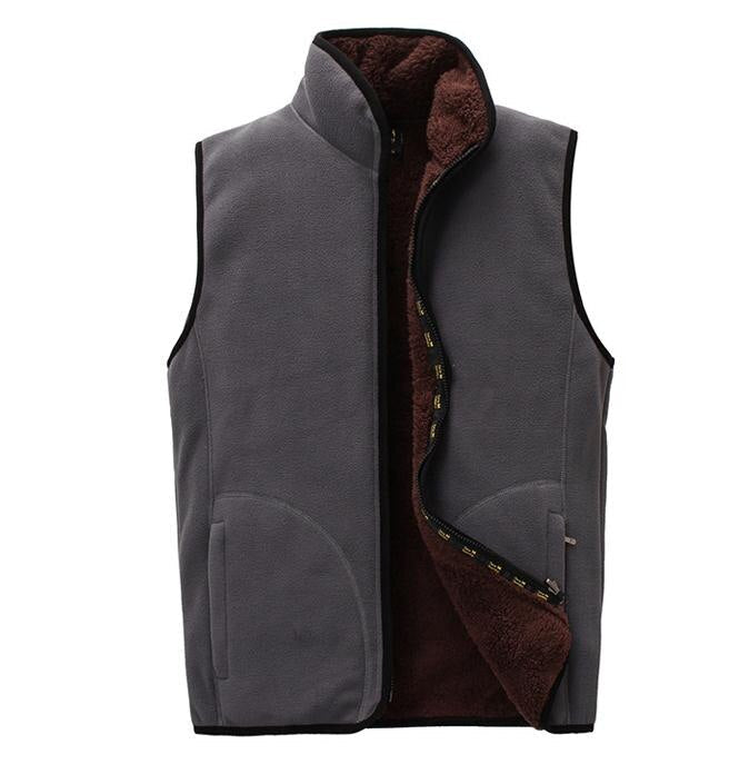 Men's Winter Casual Solid Pattern Zipper Mandarin Collar Waistcoat Jacket