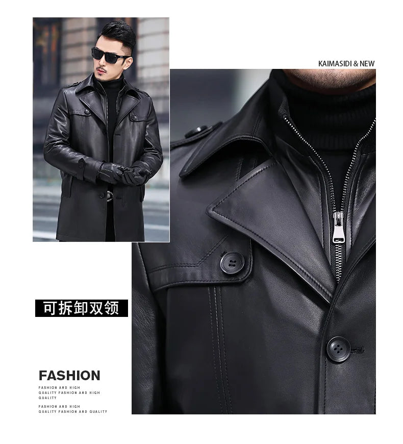 Men's Winter Casual Top Layer Sheepskin Leather Single Breasted Jacket