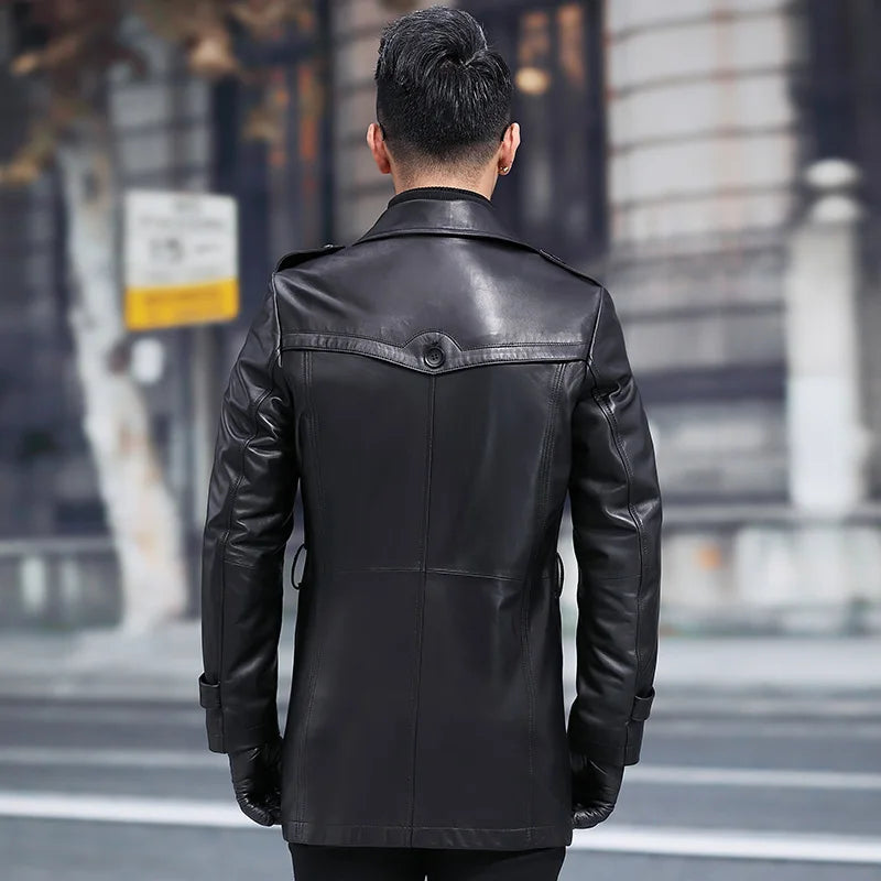 Men's Winter Casual Top Layer Sheepskin Leather Single Breasted Jacket