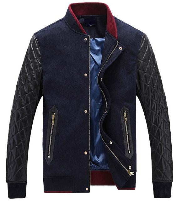 Men's Winter Fashion Splicing Stand Collar Casual Short Slim Jacket