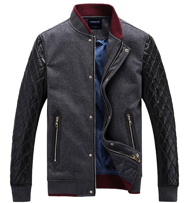 Men's Winter Fashion Splicing Stand Collar Casual Short Slim Jacket