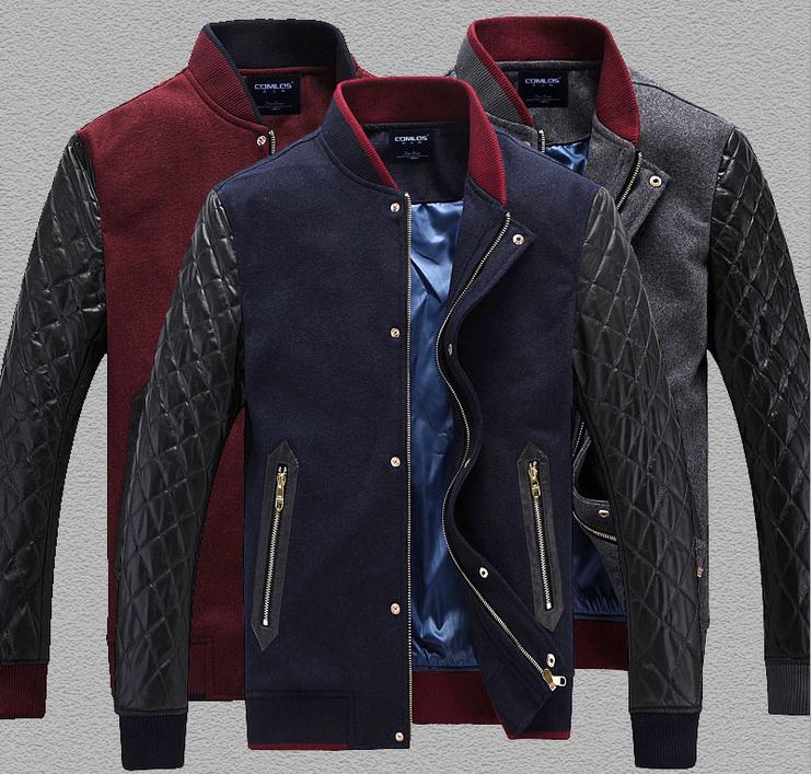 Men's Winter Fashion Splicing Stand Collar Casual Short Slim Jacket