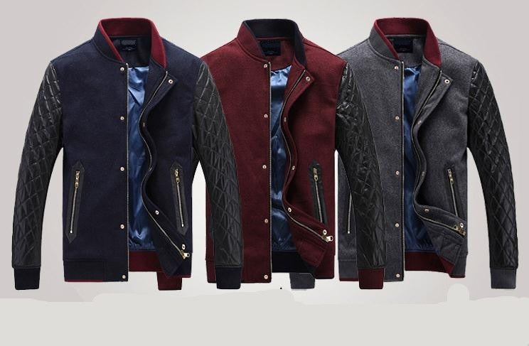 Men's Winter Fashion Splicing Stand Collar Casual Short Slim Jacket