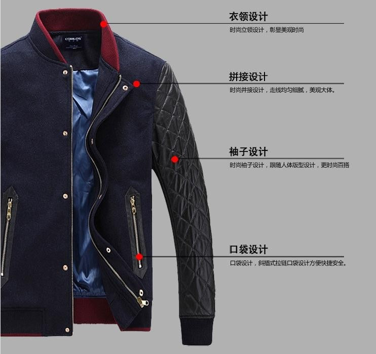 Men's Winter Fashion Splicing Stand Collar Casual Short Slim Jacket