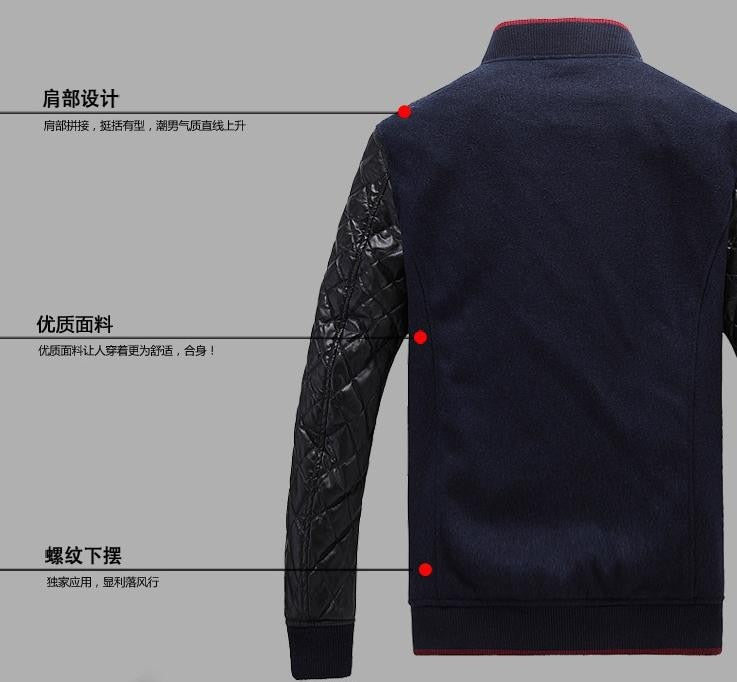 Men's Winter Fashion Splicing Stand Collar Casual Short Slim Jacket