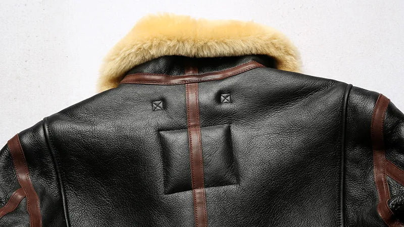 Men's Winter Super Warm Sheep Leather Big Shearling Fur Military Jacket