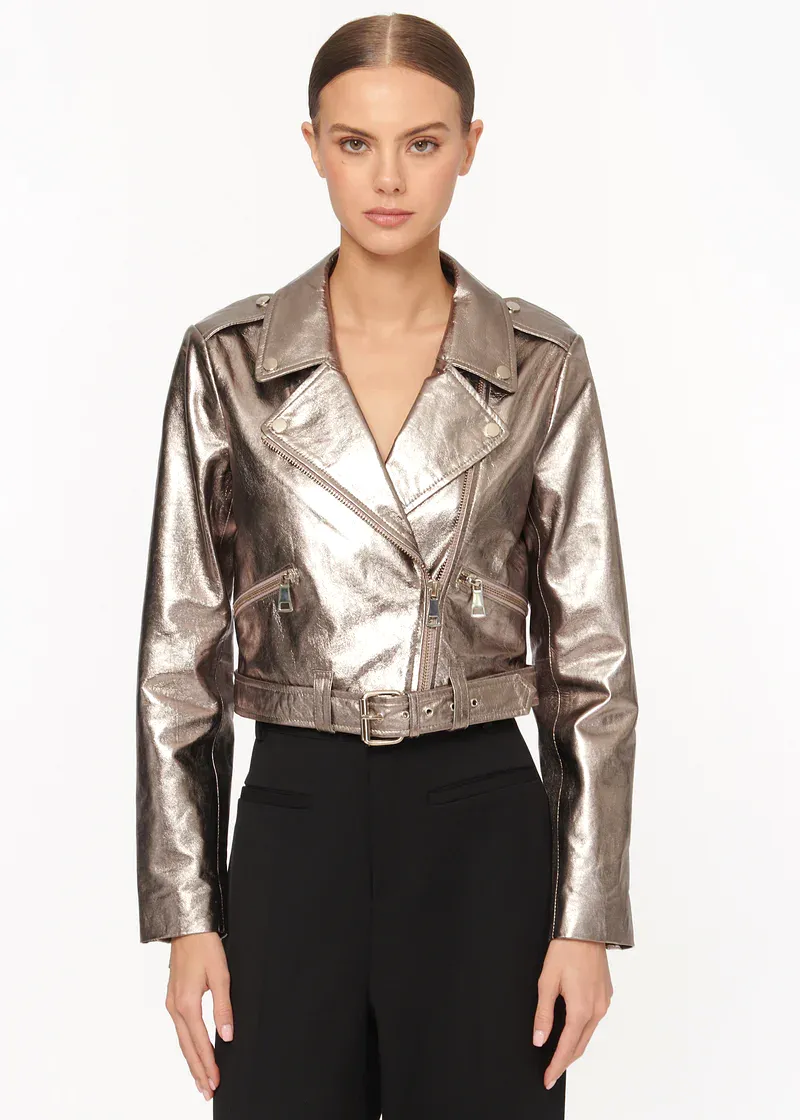 Metallic Fog Kali Leather Jacket