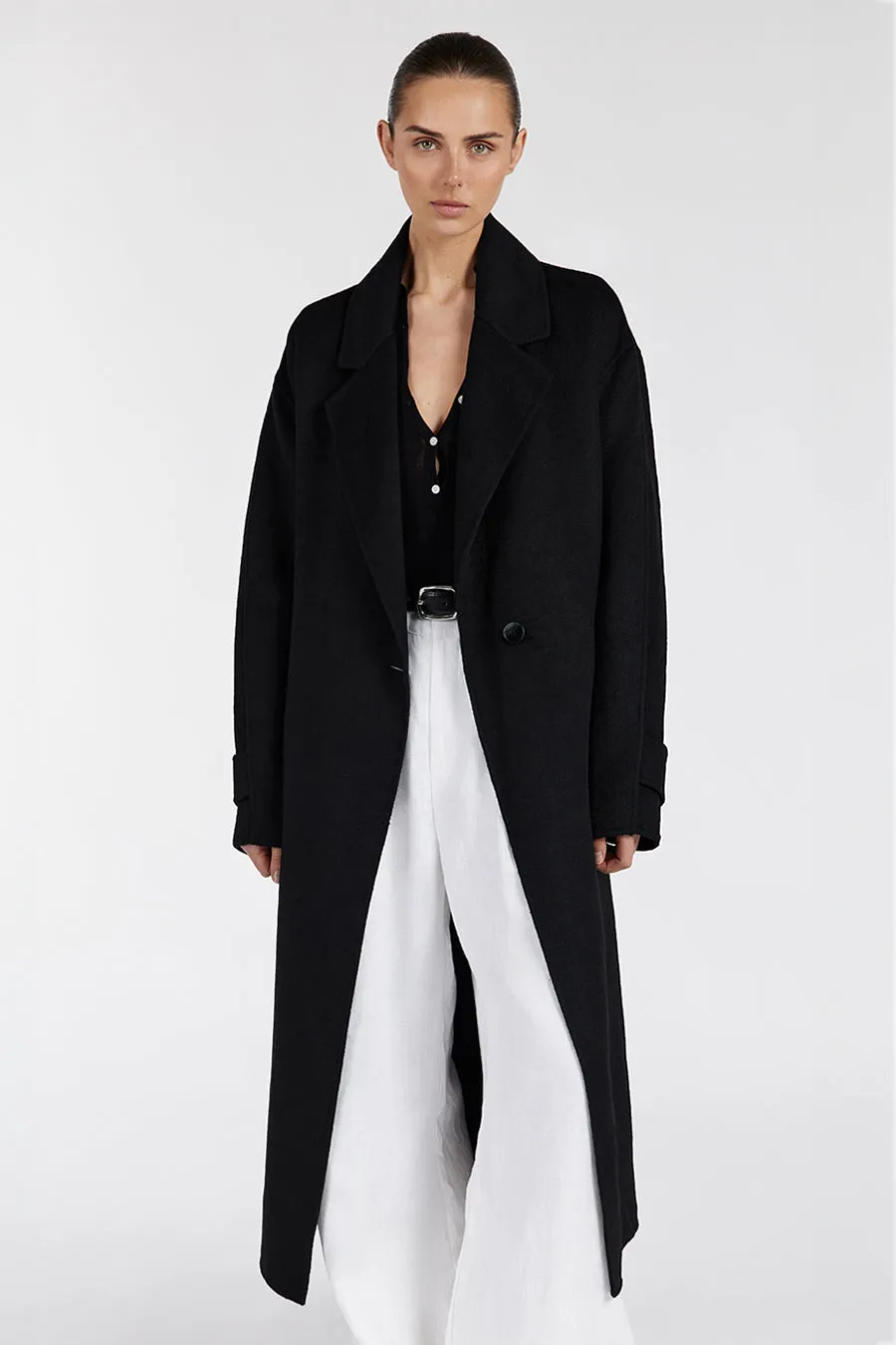 MILES BLACK WOOL WRAP COAT