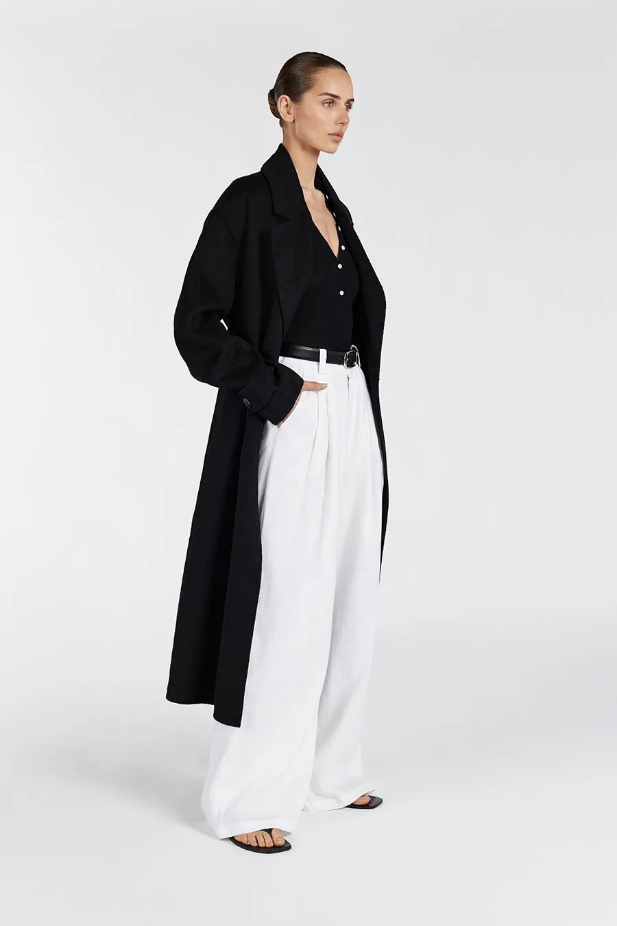 MILES BLACK WOOL WRAP COAT