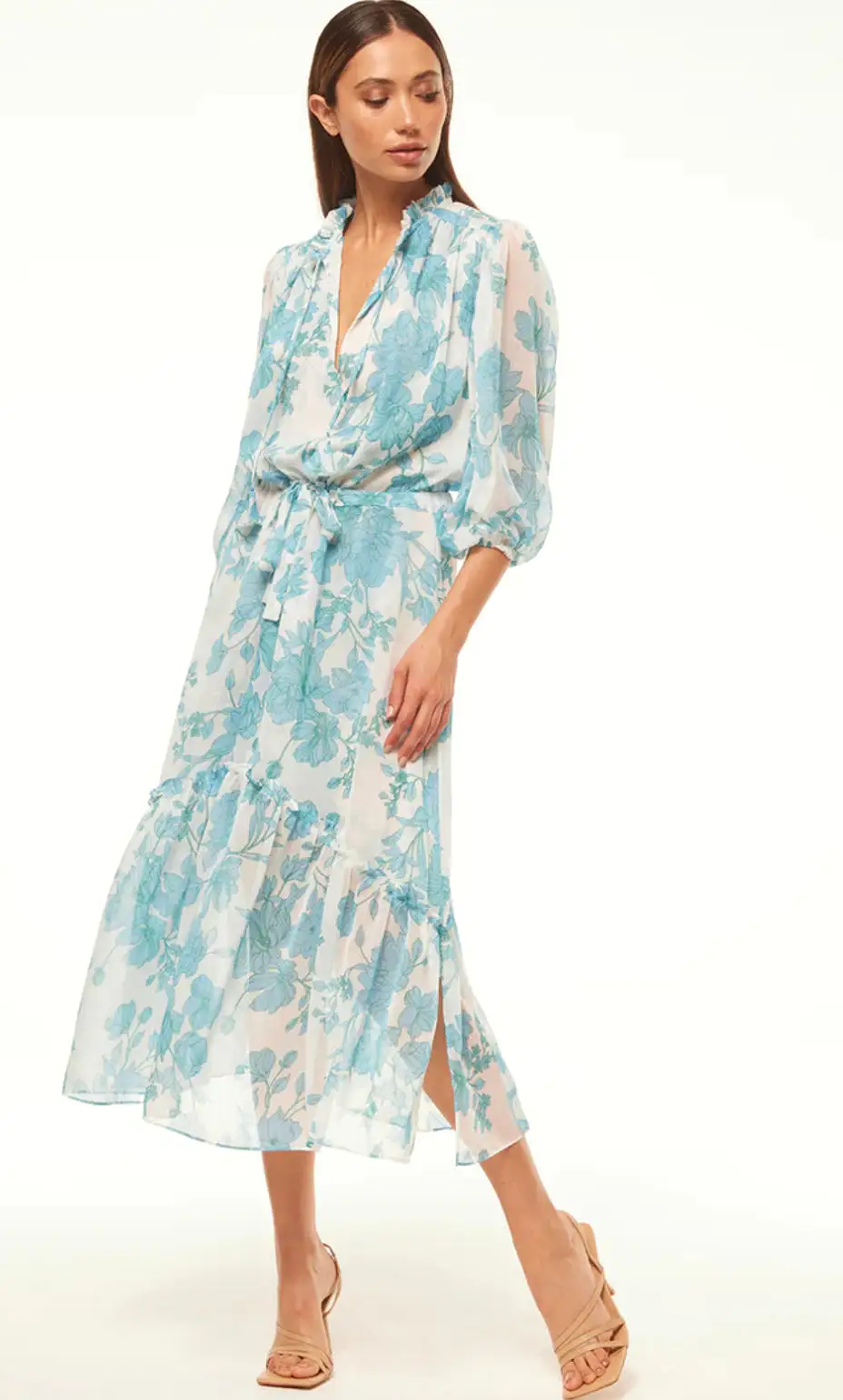 Misa - Olivia Dress - Turquoise Flora Chiffon