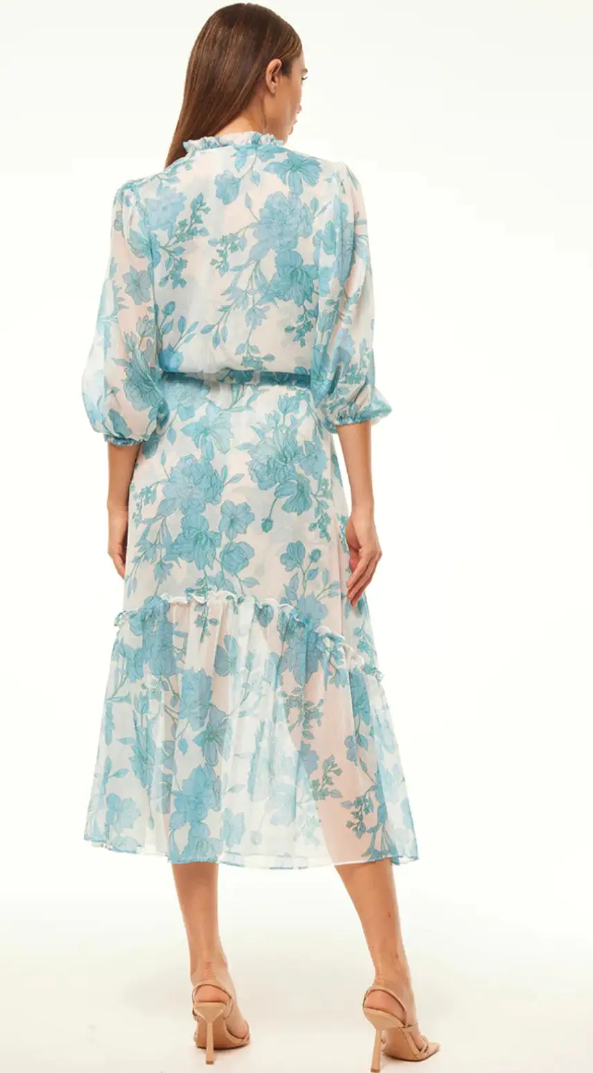 Misa - Olivia Dress - Turquoise Flora Chiffon