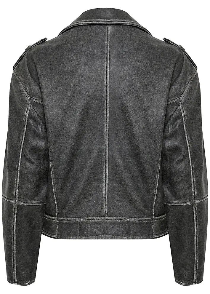 My Essential Wardrobe Gilo Leather Jacket - Medium Grey Retro Wash