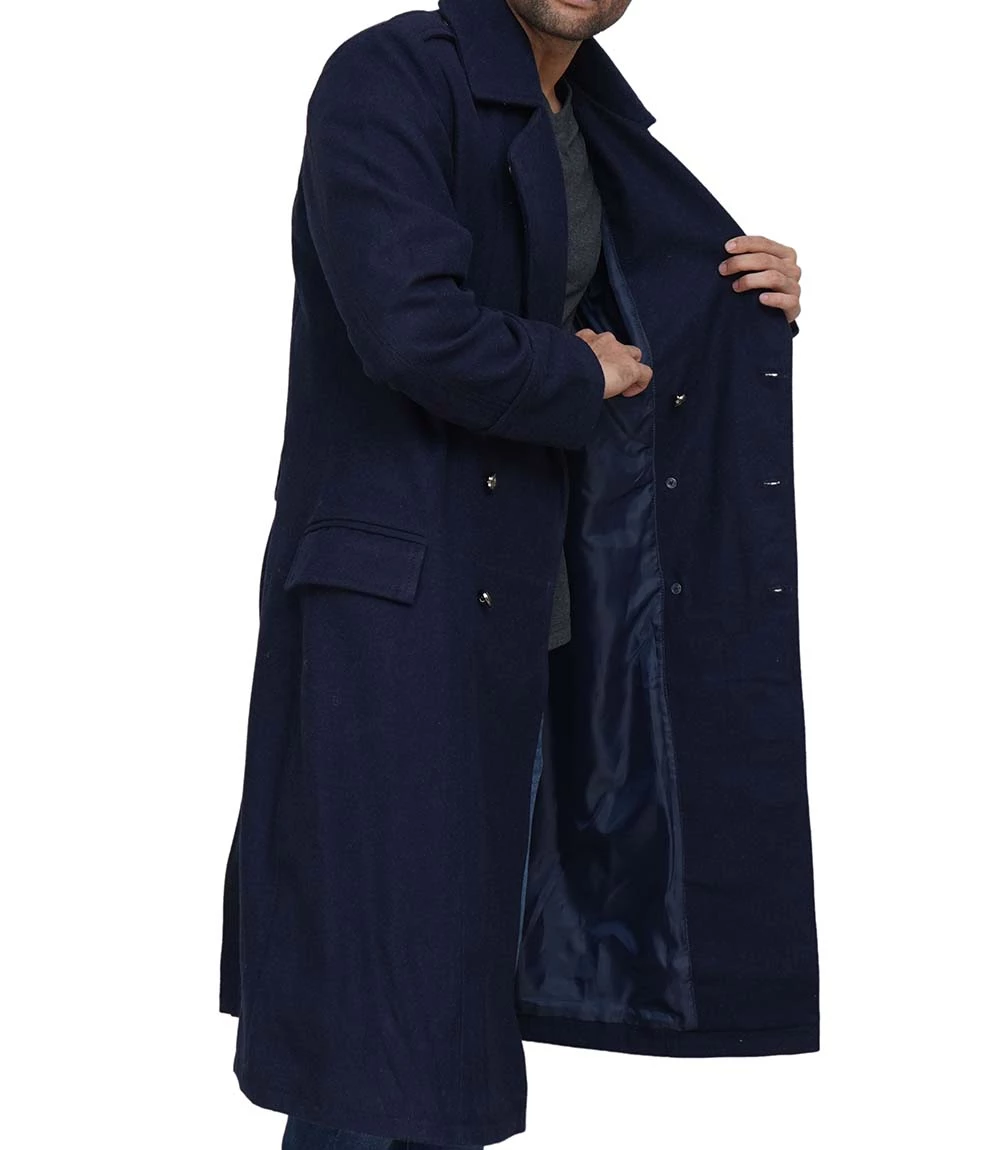 Navy Blue Men's Wool Overcoat - Military Long Coat