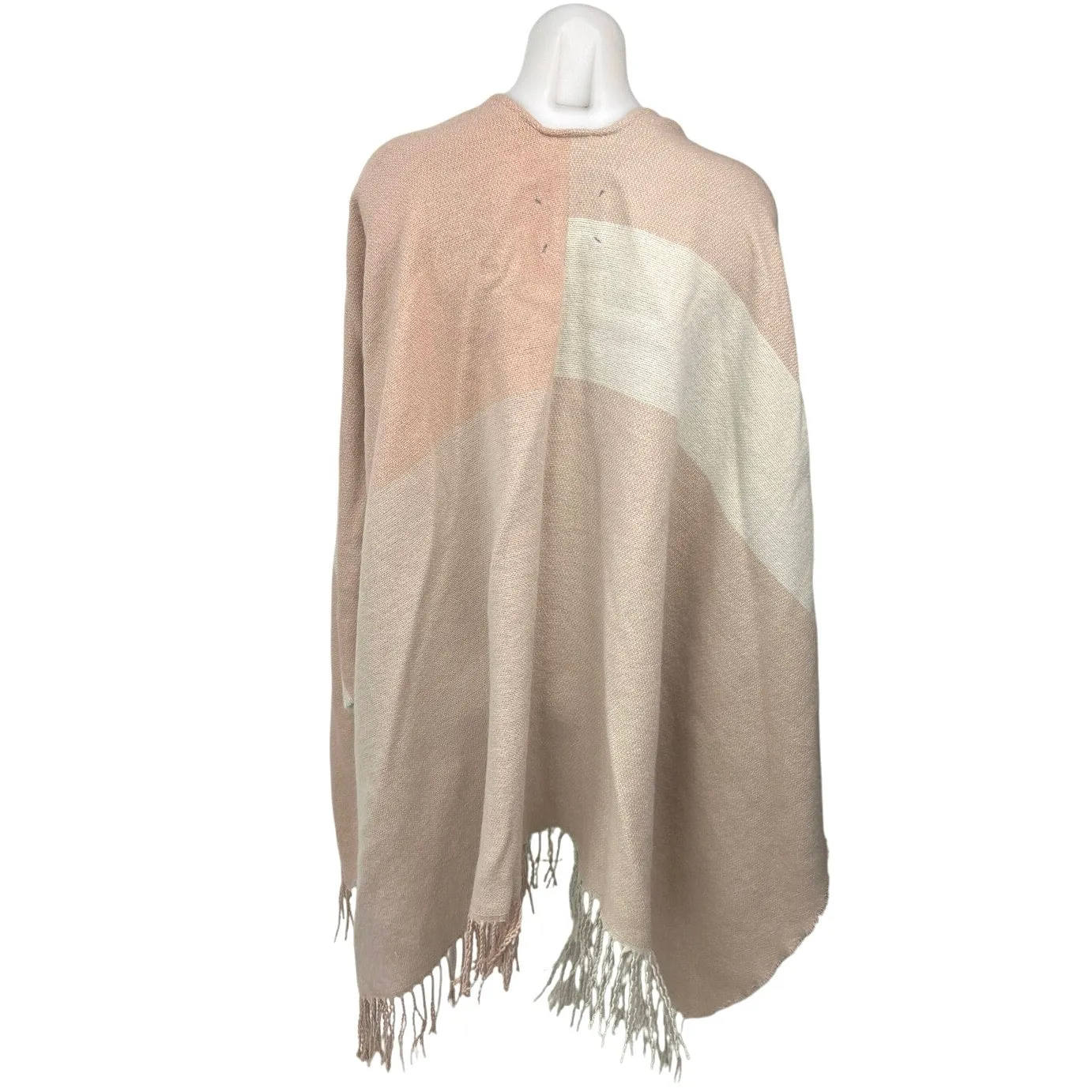 NEW Soia & Kyo Multicolor Knit Colorblock Fringe Open Poncho Cardigan Sweater OS