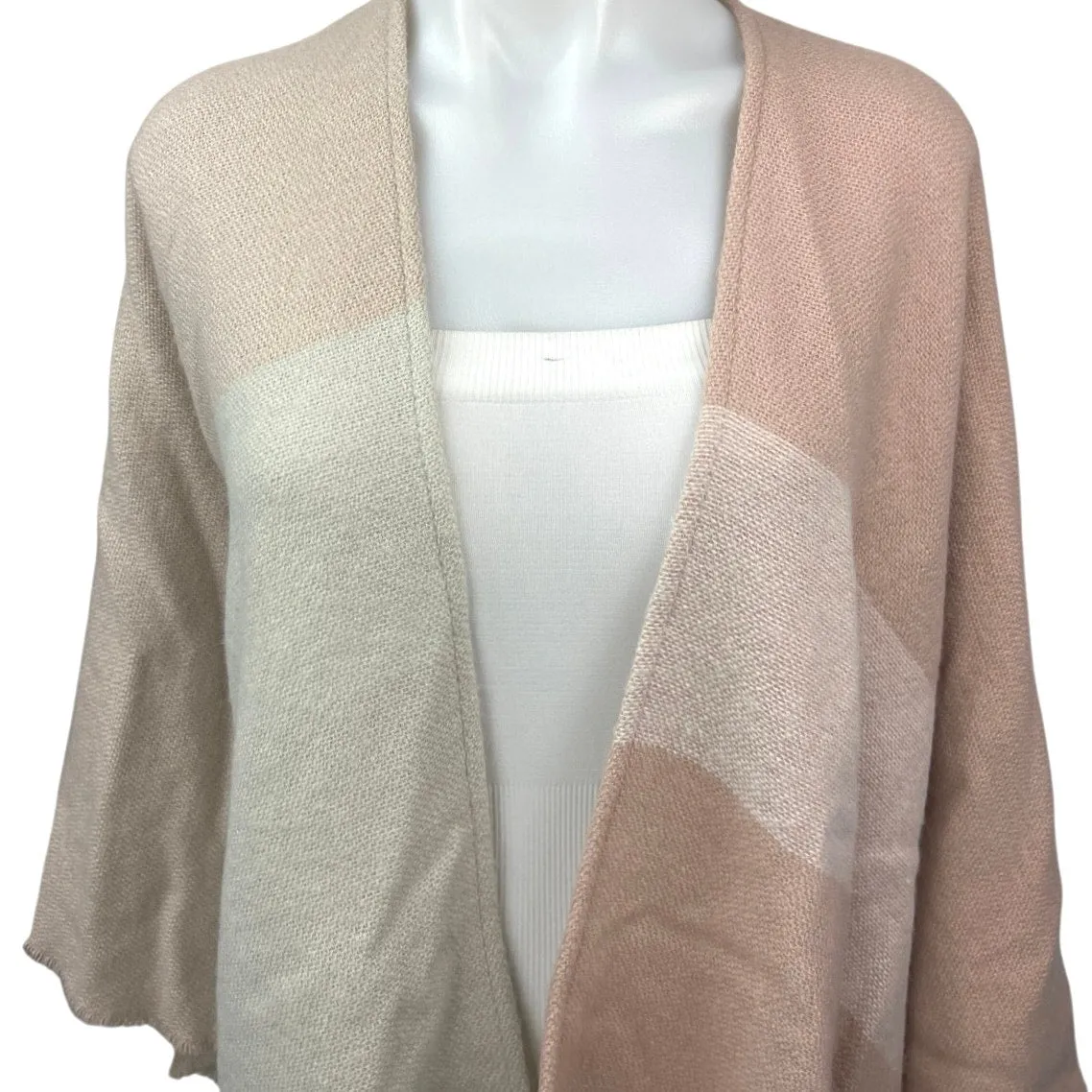 NEW Soia & Kyo Multicolor Knit Colorblock Fringe Open Poncho Cardigan Sweater OS