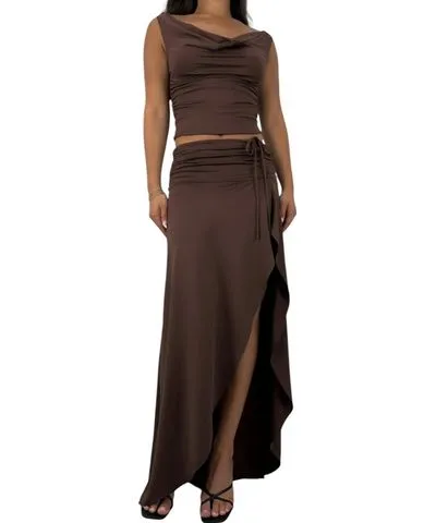 NIA Asymmetrical Ruched Midi Skirt