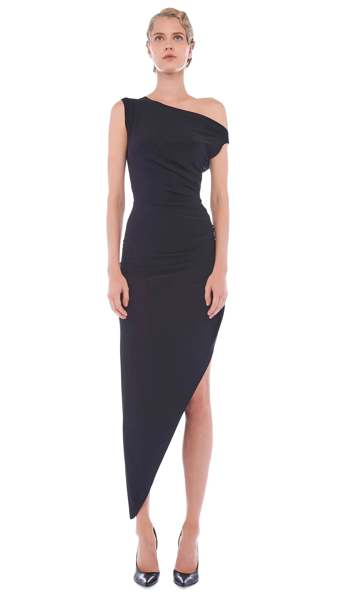 Norma Kamali - Drop Shoulder Side Drape Gown - Black