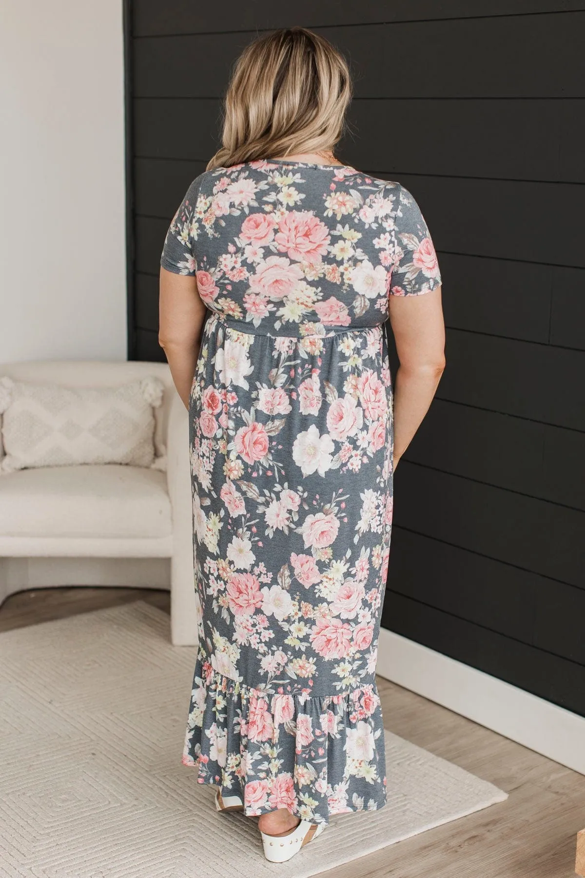 One Last Look Floral Maxi Dress- Charcoal & Pink