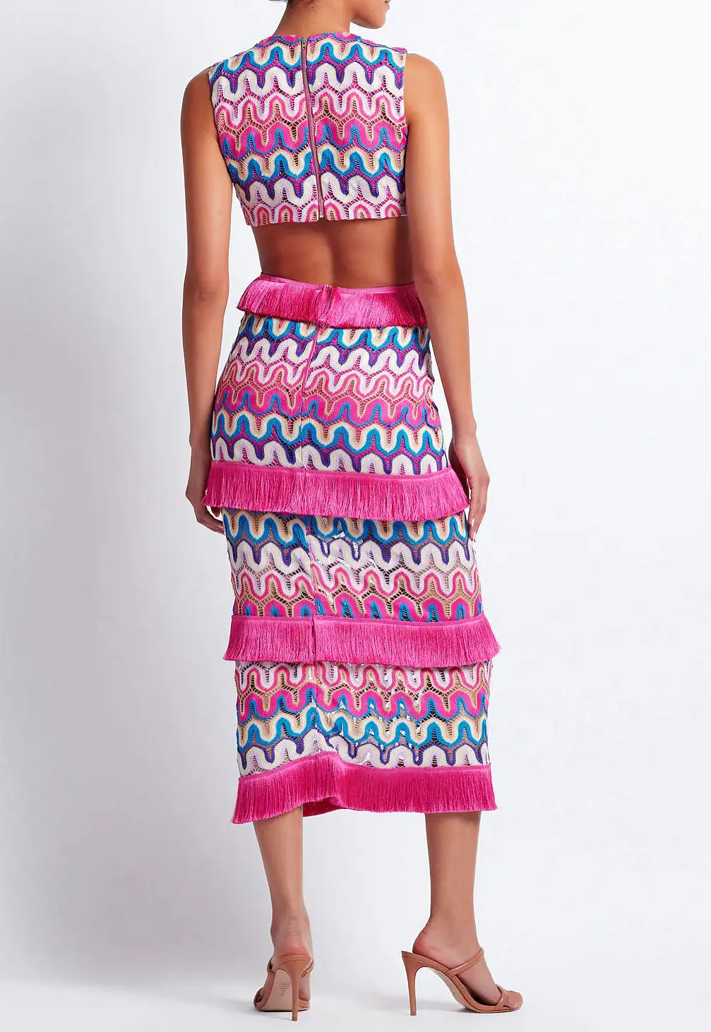 Patbo - Crochet Cut Out Maxi Dress - Pink Multi