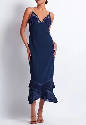 Patbo - Embroidered Crotchet Midi Dress - French Navy