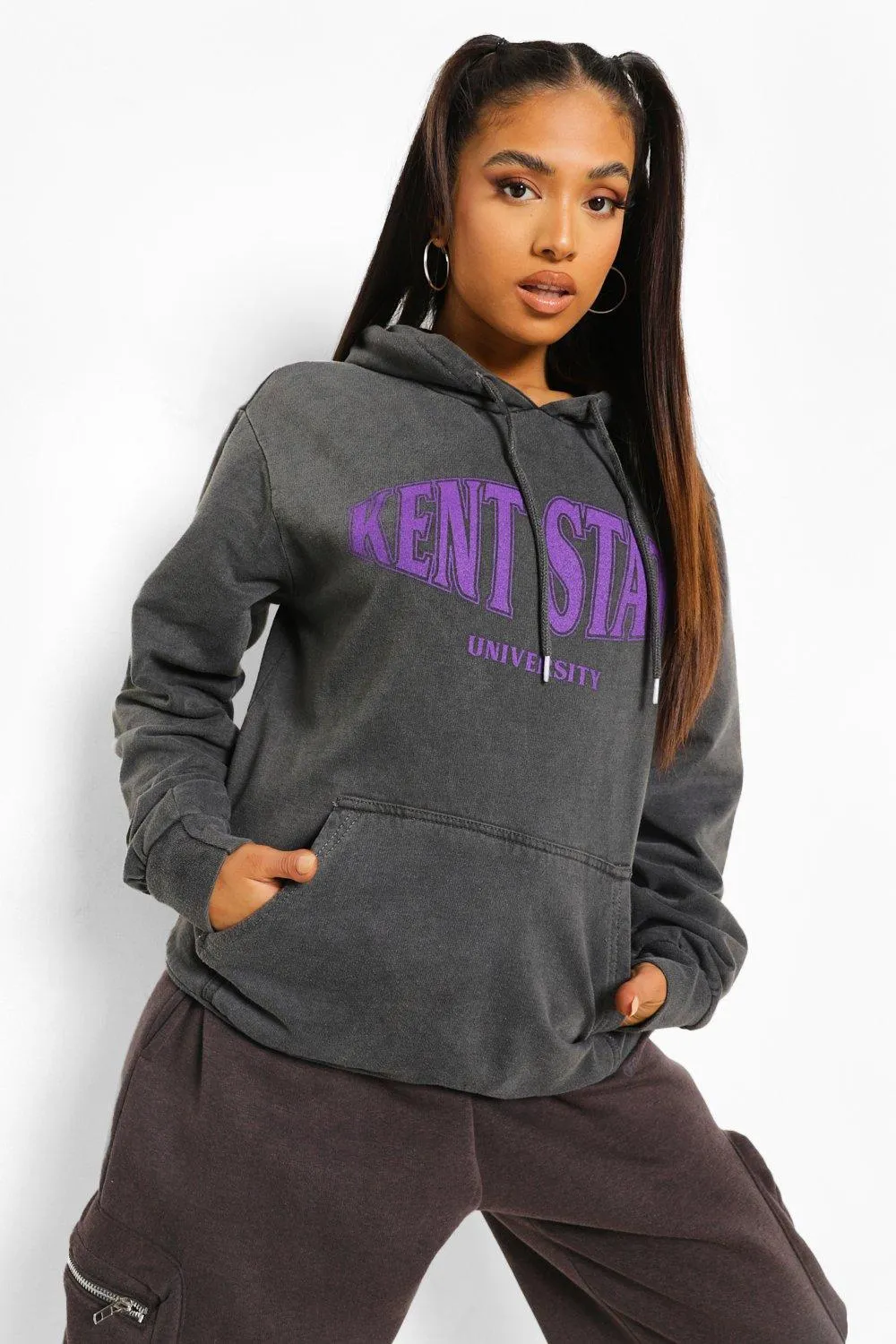 Petite Kent State Washed Oversized Hoodie