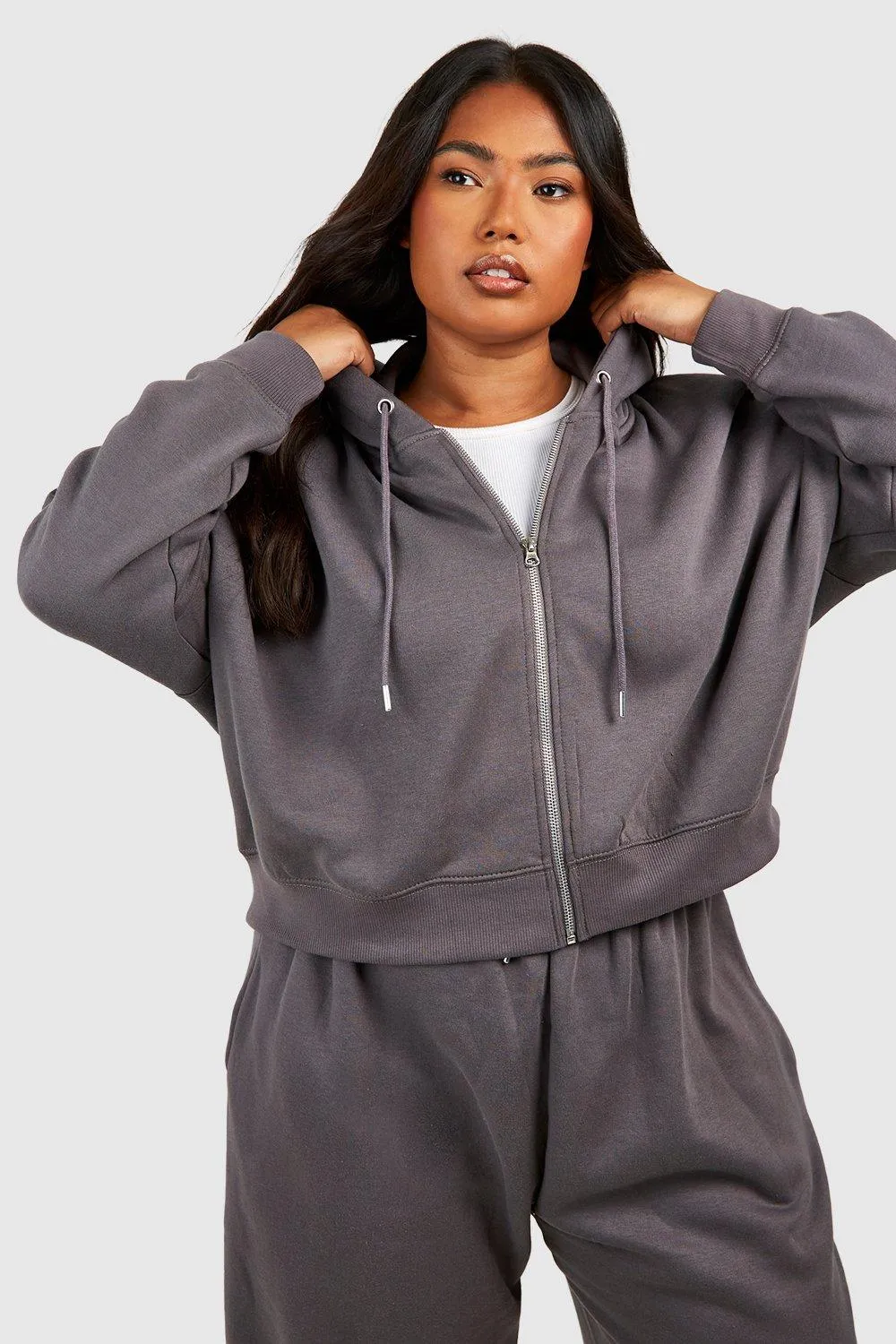 Plus Zip Through Crop Hoodie