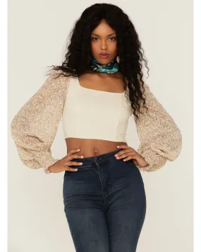 Product Name:  Lush Women's Long Sleeve Chiffon Floral Corset Top