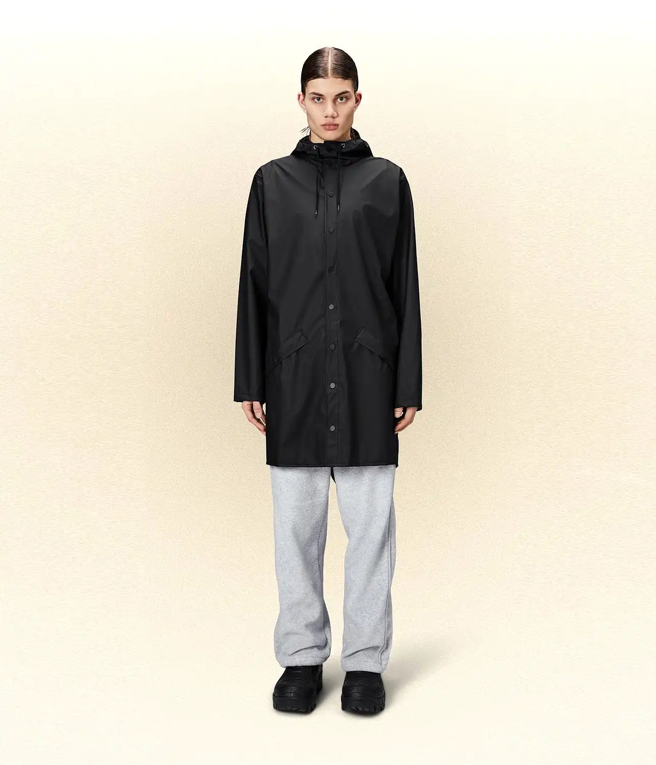 RAINS LONG JACKET BLACK