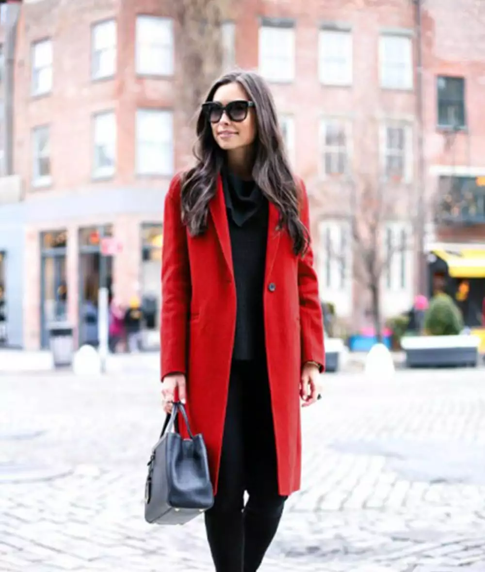 Red Single Breasted Wool Walker Coat Women