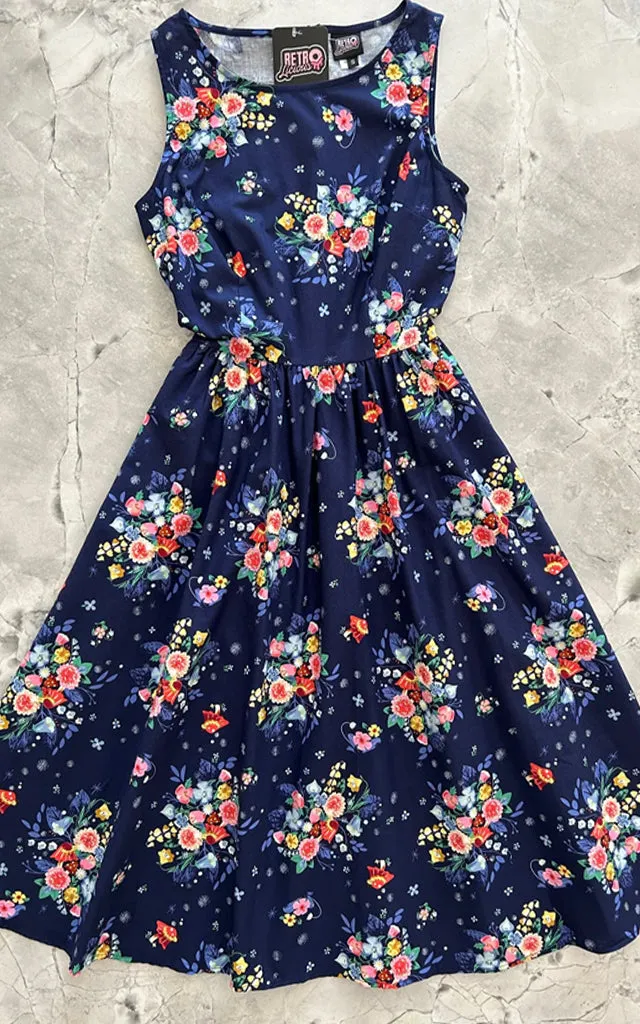 Retrolicious Midi Dress in Floral Caterpillar Print - 2XL & 3XL left only