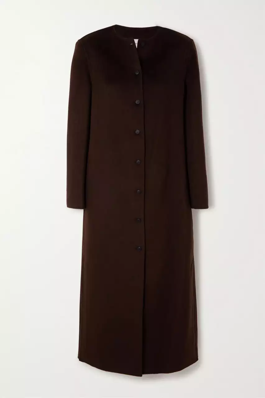 Rosario Womens Collarless Dark Brown Wool Trench Coat