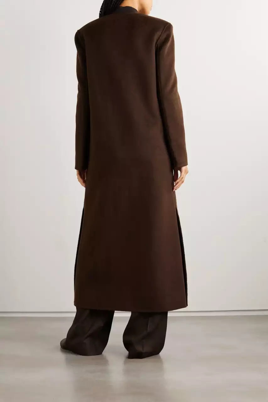 Rosario Womens Collarless Dark Brown Wool Trench Coat