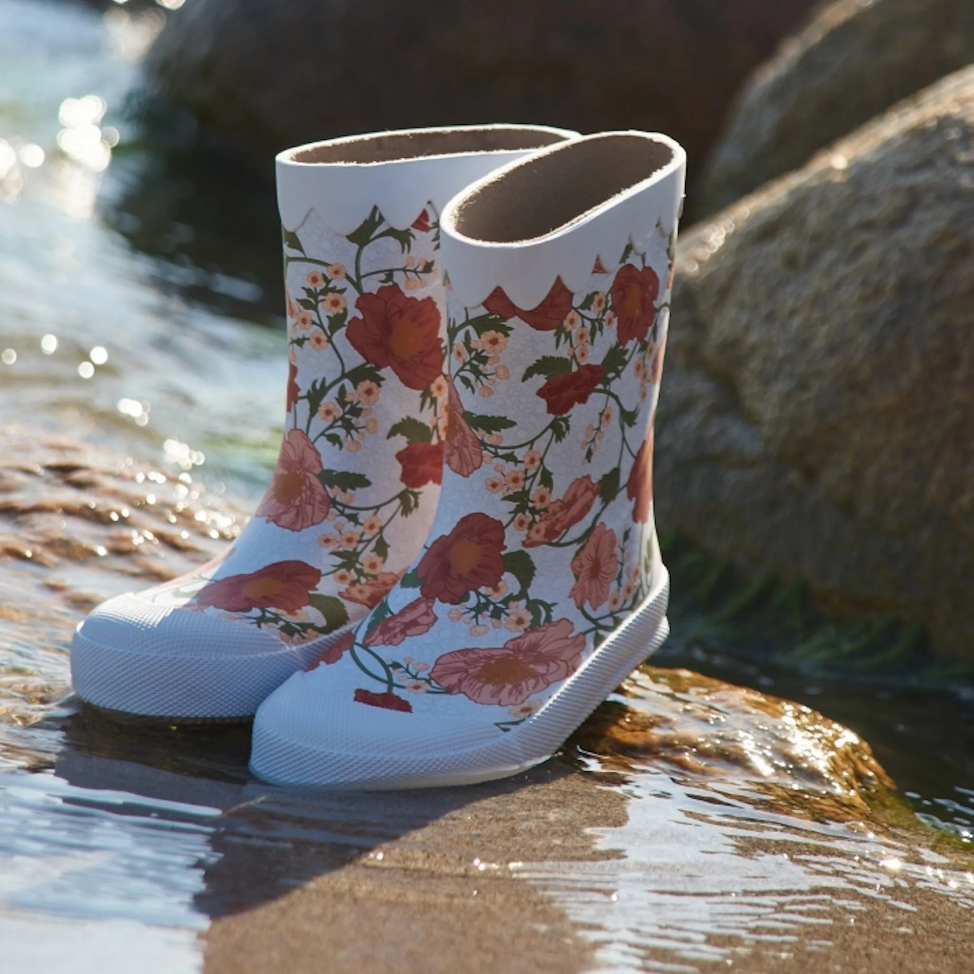 Rubber Boot Muddy Print Wavy - blue flowers