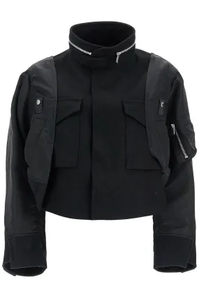 Sacai Boxy Wool And Nylon Jacket   Black