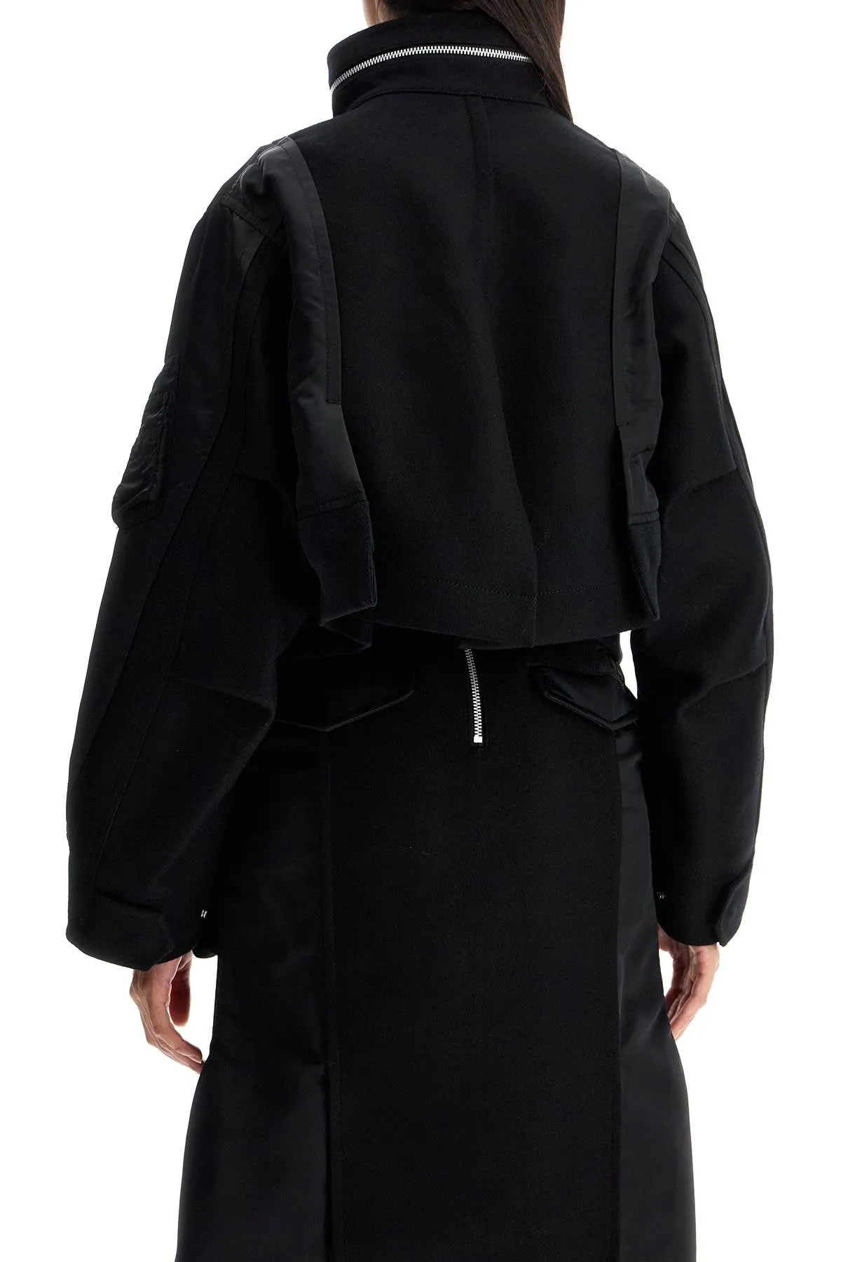 Sacai Boxy Wool And Nylon Jacket   Black