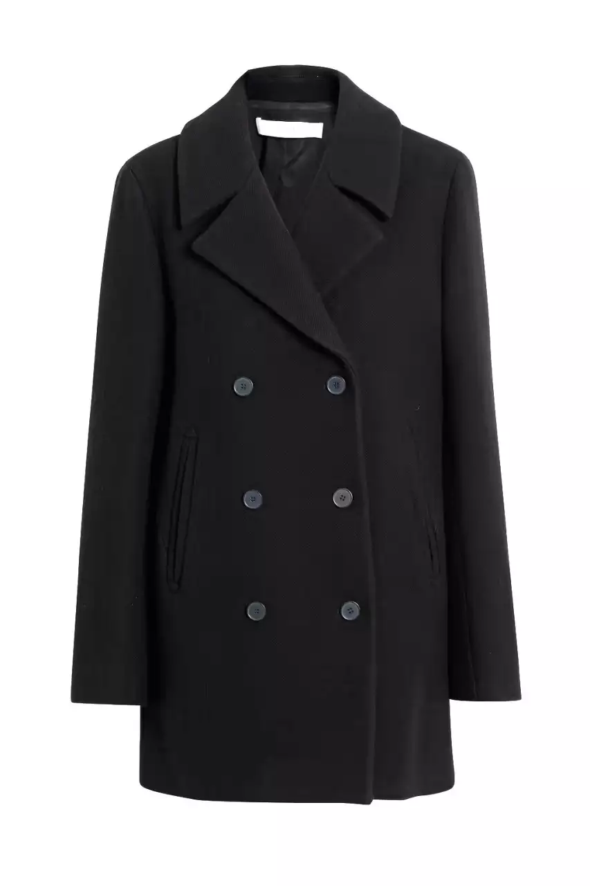 Shalon Womens 3/4 Length Black Double Breasted Wool Coat